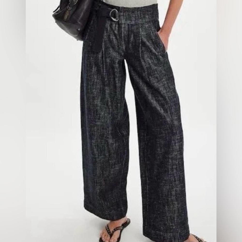 Free People Ainsley Belted Trousers in Midnight Combo Size 8. NWT